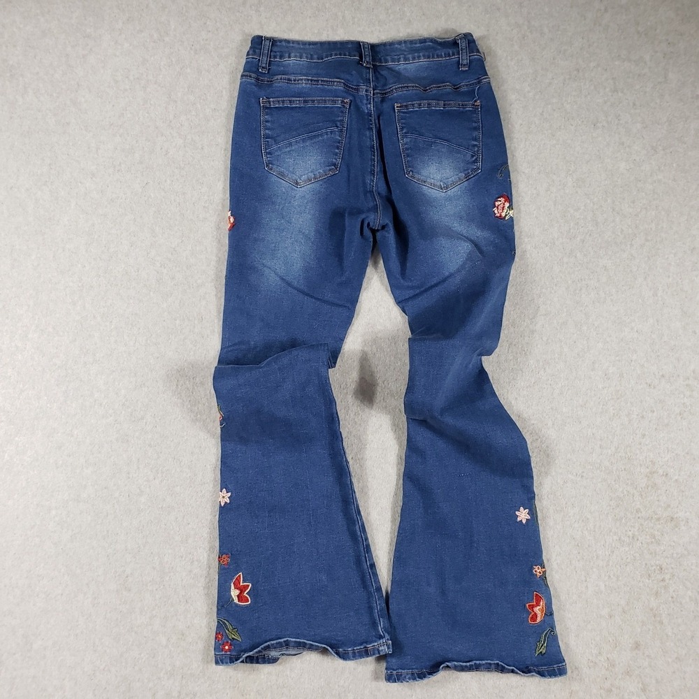 Bambos Original Denim Juniors 11 Embroidered Floral Flare Leg Jeans Boho Y2K - Picture 3 of 13